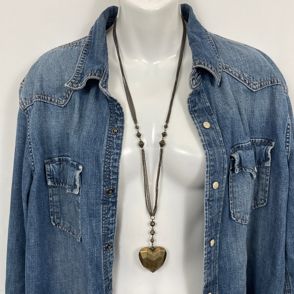 Antique Brass Faceted Heart Long Pendant Necklace